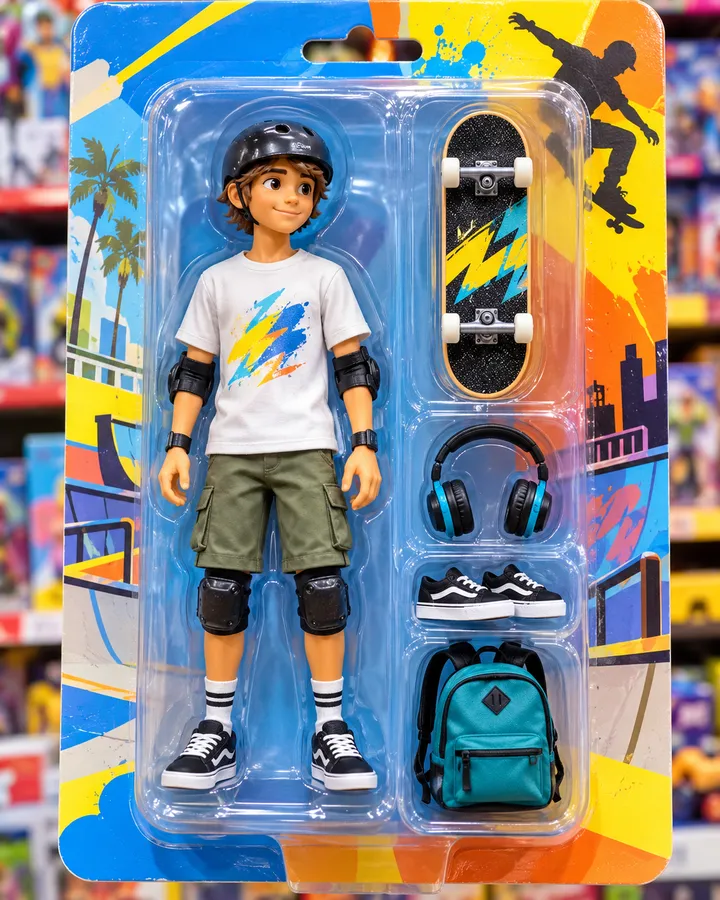 Коллекционная фигурка скейтбордистки в блистерной упаковке с аксессуарами